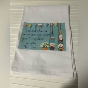 NEW Decorative White Kitchen Towel with Colorful Oar Lake House Design